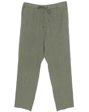 120% Lino Drawstring Elasticated-Waistband Trousers - Green