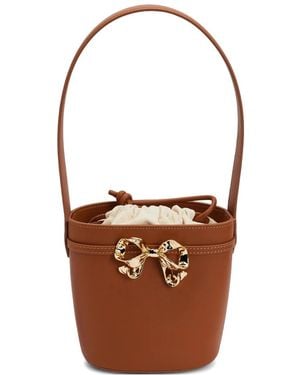 Self-Portrait Bow-Embellished Bucket Bag - White