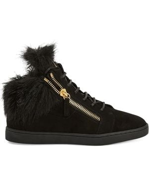 Giuseppe Zanotti Kriss Fur-Trimmed Zip-Up Trainers - Black