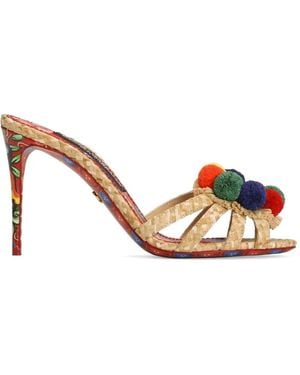Dolce & Gabbana Mules En Raphia Avec Broderie - Natural