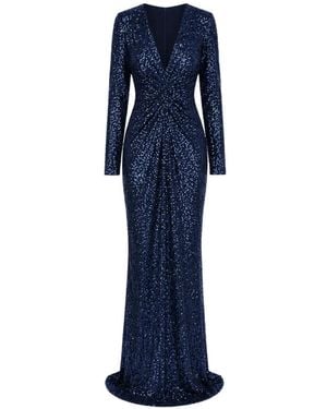 ROSERRY Sequin-Embellished V-Neck Dress - Blue
