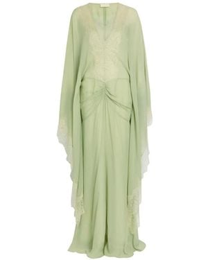 De La Vali Evita Lace-Trimmed Draped Maxi Dress - Green