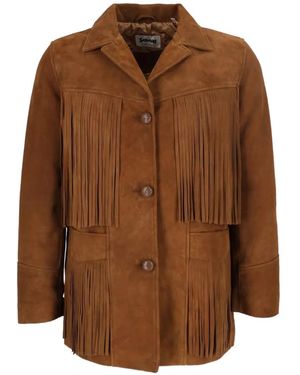 Schott Nyc Veste En Daim À Bords Frangés - Brown
