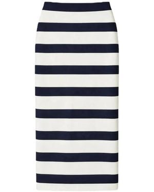 Max Mara Horizontal-Stripe Satin-Finish Midi Skirt - Blue