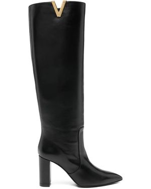 Via Roma 15 Pointed-Toe V-Logo Boots - Black
