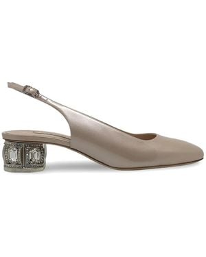 Casadei Crystal-Embellished Slingback Court Shoes - White