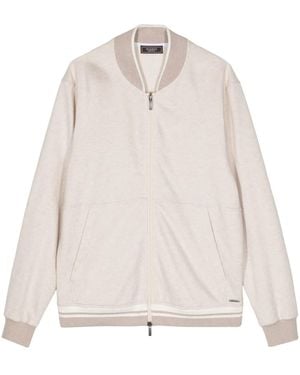 Peserico Stripe-Detail Cotton Bomber Jacket - Natural