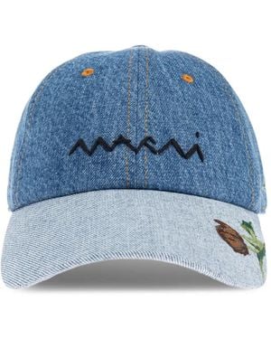 Marni Embroidered Denim Cap - Blue
