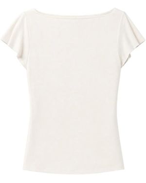 Reformation Jensen Flutter-Sleeve Knit Top - White