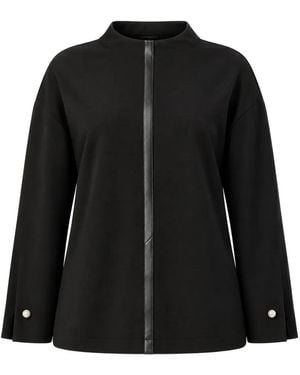 Marina Rinaldi Faux-Leather Trim Pearl-Embellished Top - Black