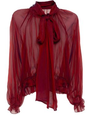 Saiid Kobeisy Chiffon Bow Blouse - Red