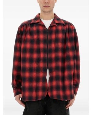 A.I.E. Plaid-Check Zip-Up Shirt - Red