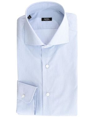 Barba Napoli Vertical-Stripe Spread-Collar Shirt - Blue