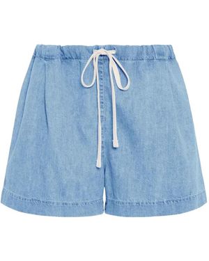Another Tomorrow Chambray Drawcord Shorts - Blue
