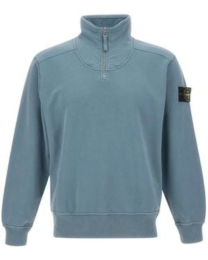 Stone Island Sweat 6100021 En Polaire De Coton Biologique Brossé - Bleu