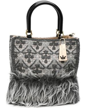 La Milanesa Crochet-Knit Faux-Fur Tote Bag - Gray