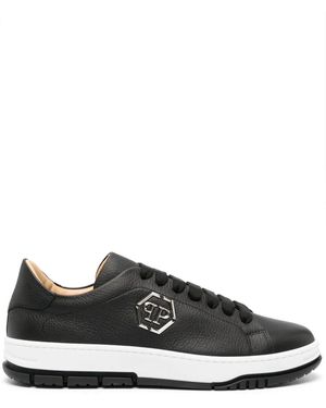 Philipp Plein Logo-Plaque Pebbled Leather Sneakers - Black