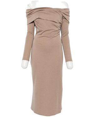 Marella Off-Shoulder Draped-Detail Midi Dress - Natural