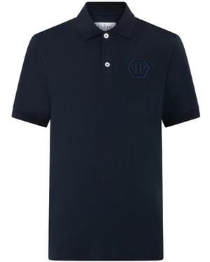 Philipp Plein Hexagon-Embroidered Polo Shirt - Blue
