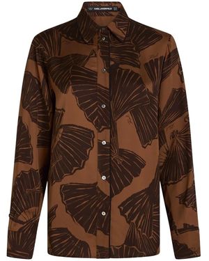 KARL LAGERFELD Long-Sleeves Fan-Print Shirt - Brown