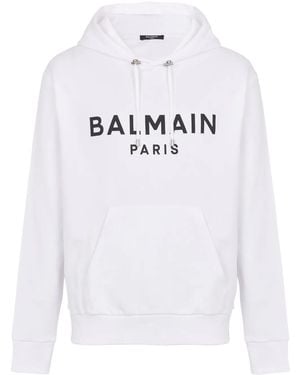 Balmain Luxury French Terry Logo Hoodie - White
