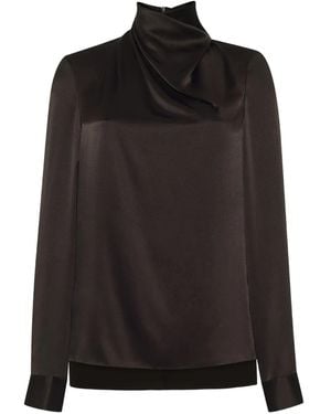 Adam Lippes Mizner High-Neck Charmeuse Top - Black