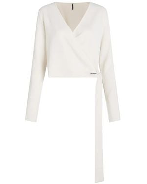 KARL LAGERFELD Logo-Patch Wrap Top - White