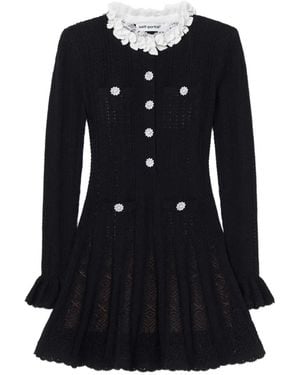 Self-Portrait Flower-Trim Knit Mini Dress - Black