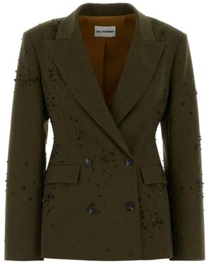 Des Phemmes Bead-Embellished Double-Breasted Blazer - Green