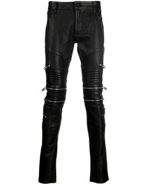 Philipp Plein Zippered Leather Biker Pants - Black