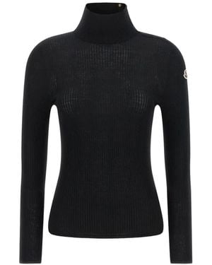 Moncler Ribbed-Knit Roll-Neck Sweater - Black