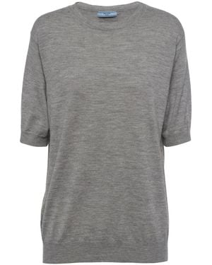 Prada Triangle-Logo Cashmere Knitted Top - Grey