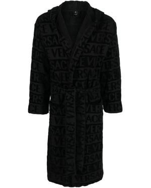 Versace Logo-Print Cotton Towelling Robe - Black