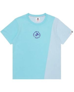 Aape By A Bathing Ape Moonface Embossed Paneled T-Shirt - Blue