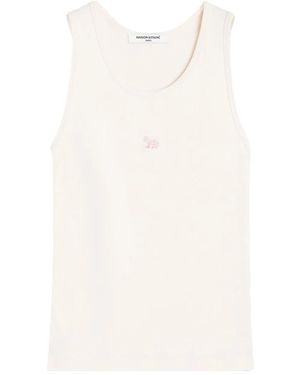 Maison Kitsuné Baby Fox-Embroidered Ribbed Tank Top - White