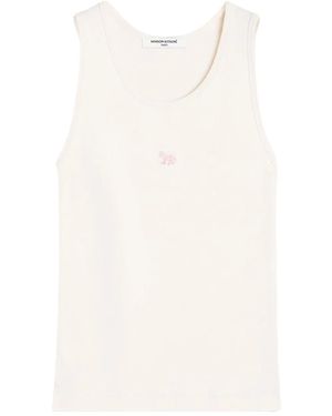 Maison Kitsuné Geribbelde Tanktop Met Geborduurde Vos - Wit