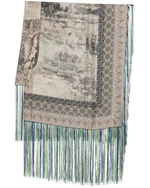 Pierre Louis Mascia Aloeuw Printed Fringe-Edge Scarf - Grau