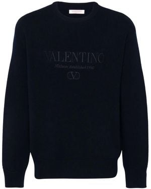 Valentino Garavani Embroidered-Logo Knitted Jumper - Blue