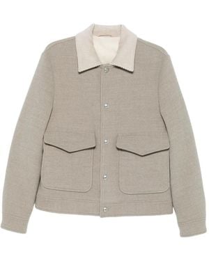 Eleventy Corduroy-Collar Wool Jacket - White