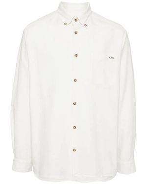 A.P.C. Logo-Print Button-Down Shirt - White