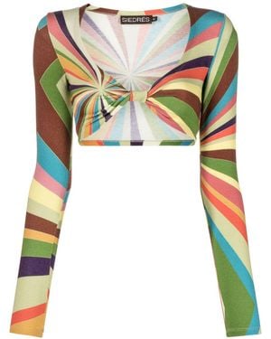 Siedres Sun-Ray Abstract-Print Crop Top - Green