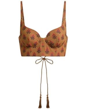 Etro Flower-Embroidered Crop Top - Brown