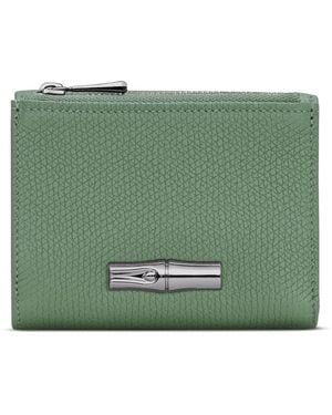 Longchamp Le Roseau Textured-Leather Zip Wallet - Green