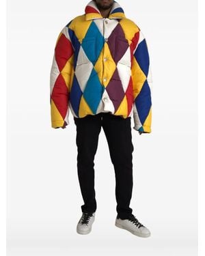 Dolce & Gabbana Diamond-Pattern Puffer Jacket - Blue