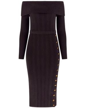 Guess Off-Shoulder Ribbed-Knit Midi Dress - Blue