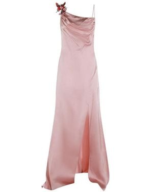 Blumarine Butterfly Appliqué Draped Gown Dress - Pink