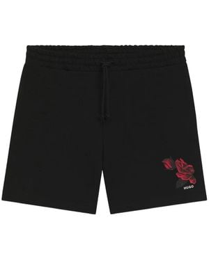 HUGO Dagety Floral-Print Drawstring-Fastening Shorts - Black