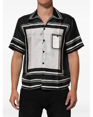 Dolce & Gabbana Stripe-Dot Print Silk Shirt - Black