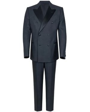 Giorgio Armani Double-Breasted Peak-Lapel Suit - Blue