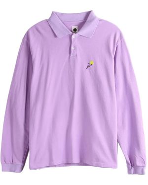 vowels Pique Embroidered Long-Sleeve Polo Shirt - Purple